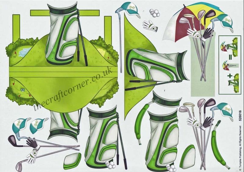 Golf Bag & Clubs Stand Up 3d Decoupage Sheet