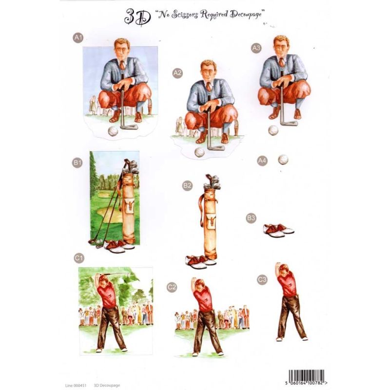 Golf Die Cut 3d Decoupage Paper Craft Sheet From Craft UK Ltd