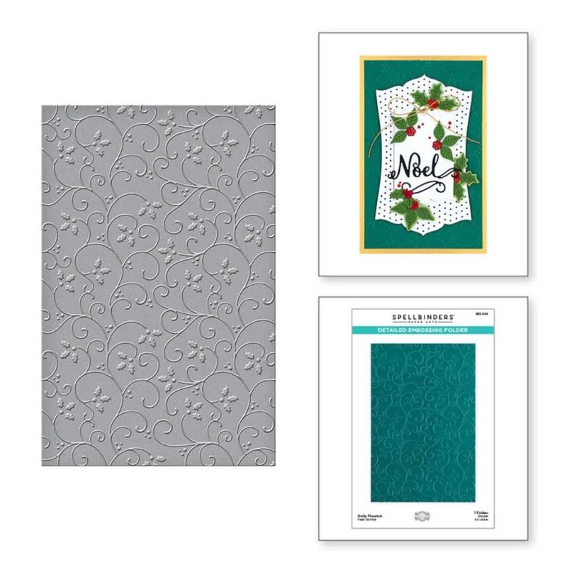 Holly Flourish Detailed Embossing Folder for Paper Crafts