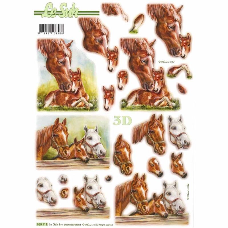 Horse & Foal Die Cut 3d Decoupage Sheet From Le Suh - NO CUTTING