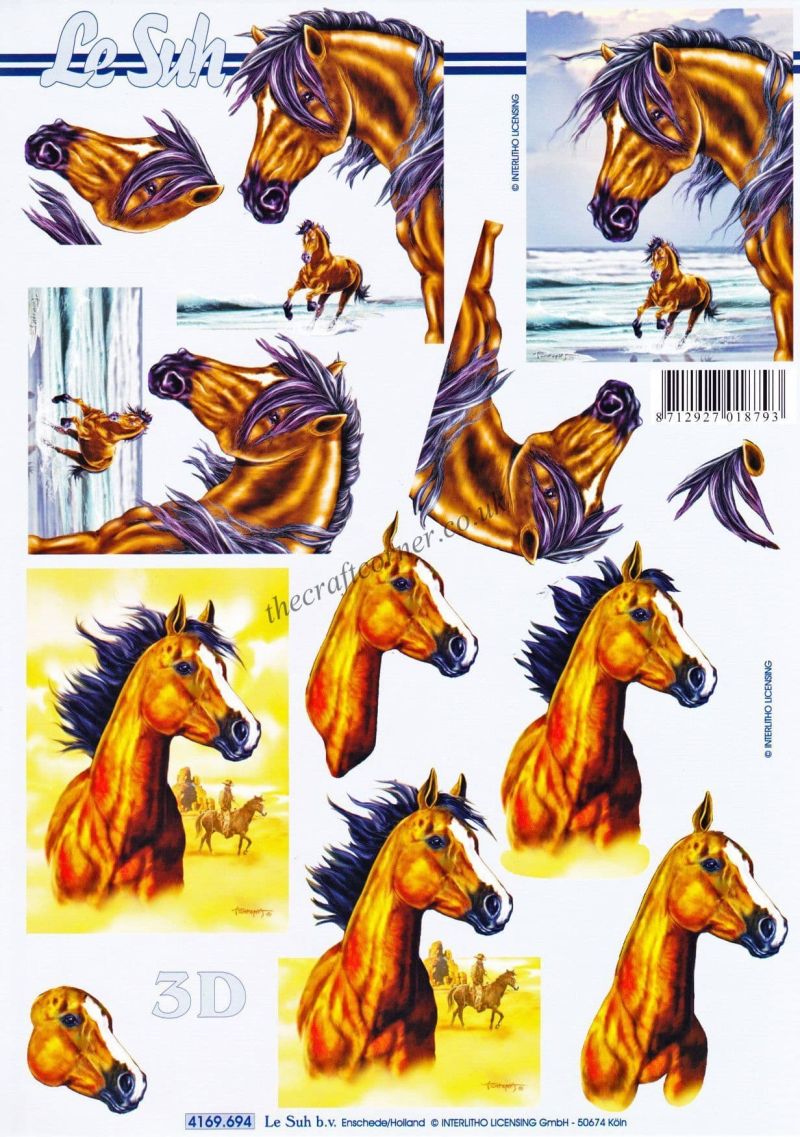 Horse Galloping Across The Beach 3d Decoupage Sheet