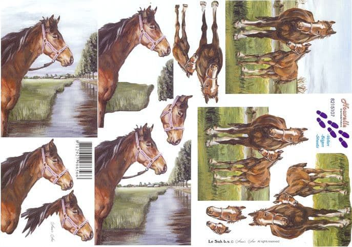 Horses By A River 3d Decoupage Sheet