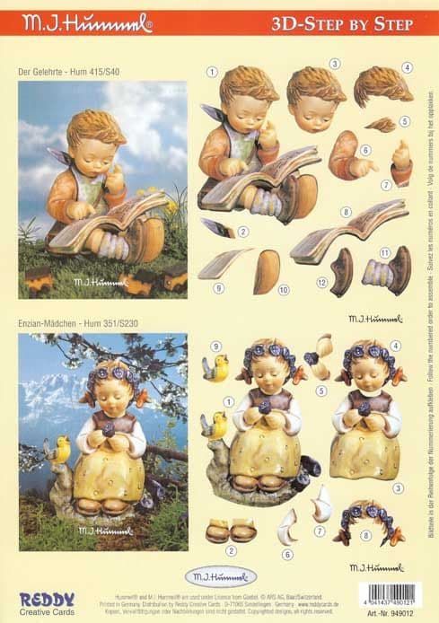 Hummel Children Reading & Picking Flowers 3d Decoupage Sheet by Reddy