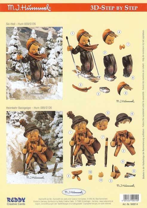 Hummel Children Skiing 3d Decoupage Sheet by Reddy