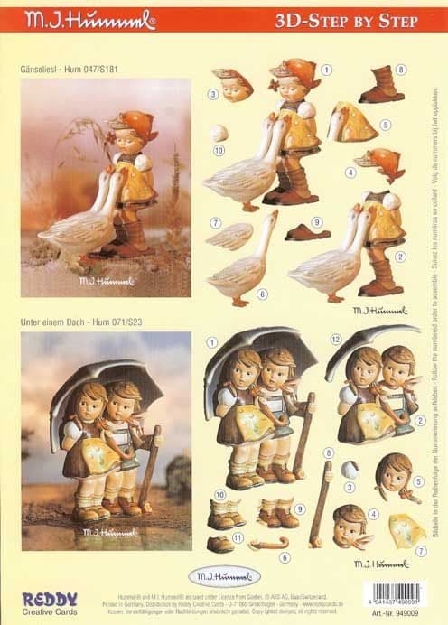 Hummel Children With Geese & A Very Large Umbrella 3d Decoupage Sheet by Reddy