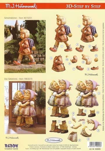 Hummel Girls Going To School 3d Decoupage Sheet by Reddy