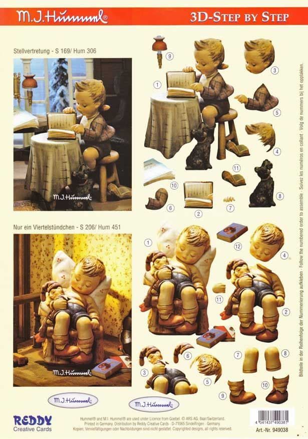 Hummel Little Boys Reading & Sleeping 3d Decoupage Sheet by Reddy