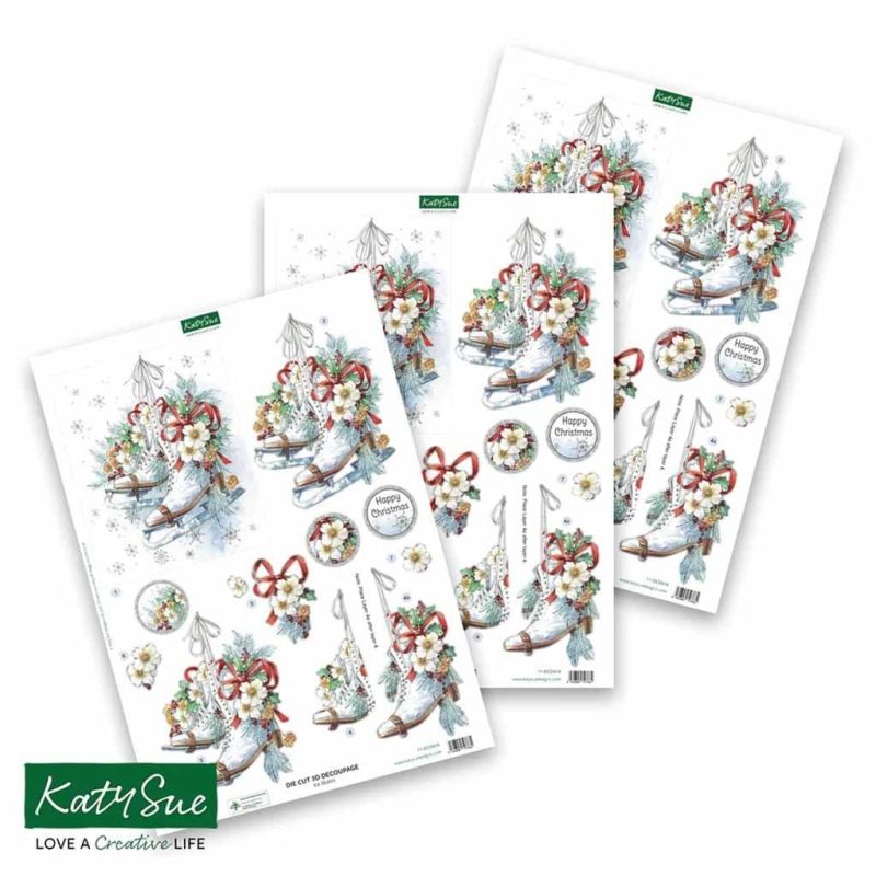 Ice Skates 3pk Die Cut 3d Decoupage Craft Sheets by Katy Sue