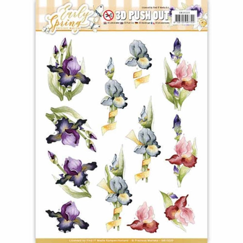 Iris Watercolour Flowers 3D Decoupage Die Cut Paper Craft Sheet