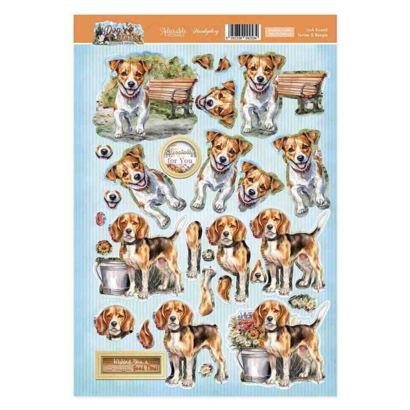 Jack Russell Terrier & Beagle Dog Tales Die Cut 3d Craft Decoupage