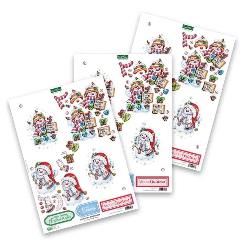 Jolly Snowmen & Birds 3pk Die Cut 3d Decoupage Craft Sheets by Katy Sue