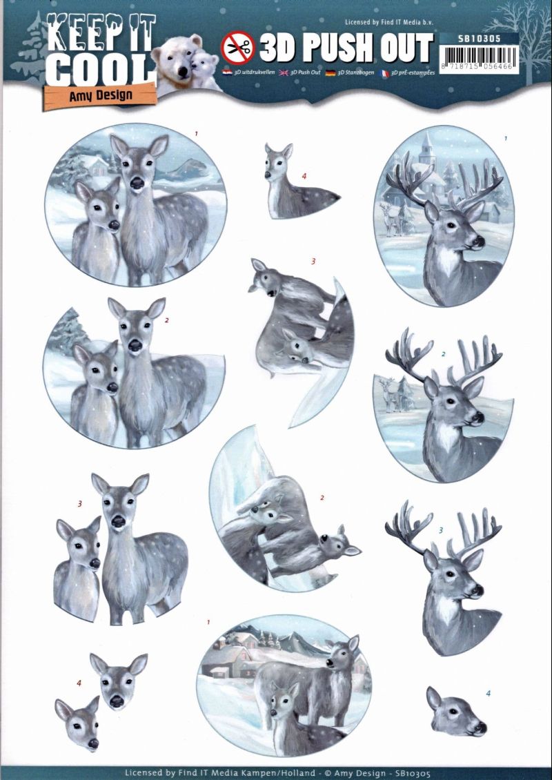 Keep it Cool Deer- Amy Designs 3D decoupage Die Cut Sheet