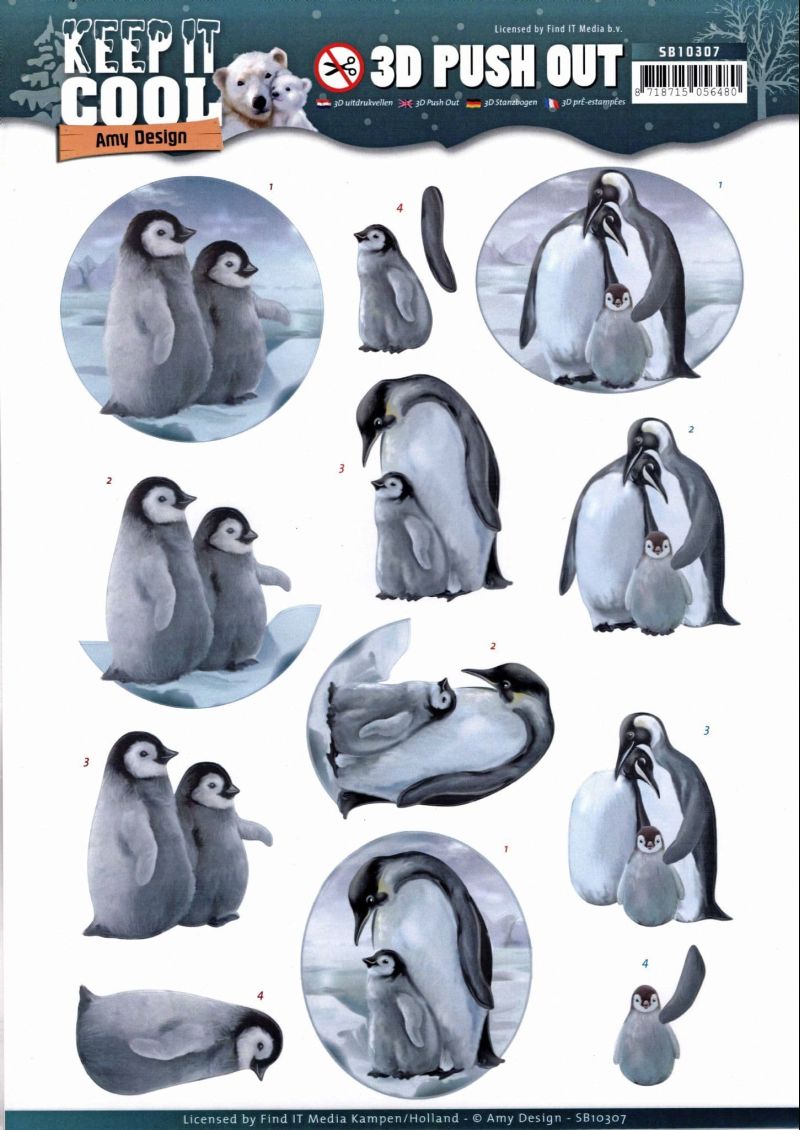 Keep it Cool Penguins - Amy Designs 3D decoupage Die Cut Sheet