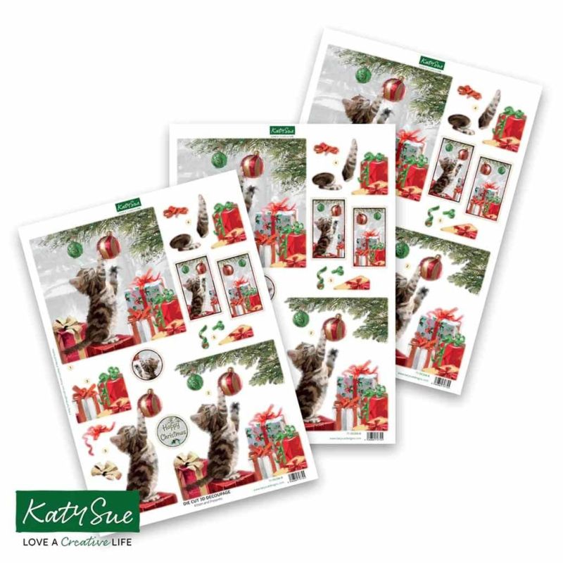 Kitten & Presents 3pk Die Cut 3d Decoupage Craft Sheets by Katy Sue