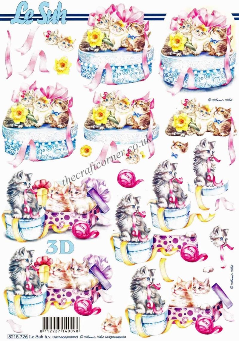 Kittens Playing With Gift Wrapping 3d Decoupage Sheet By Le Suh