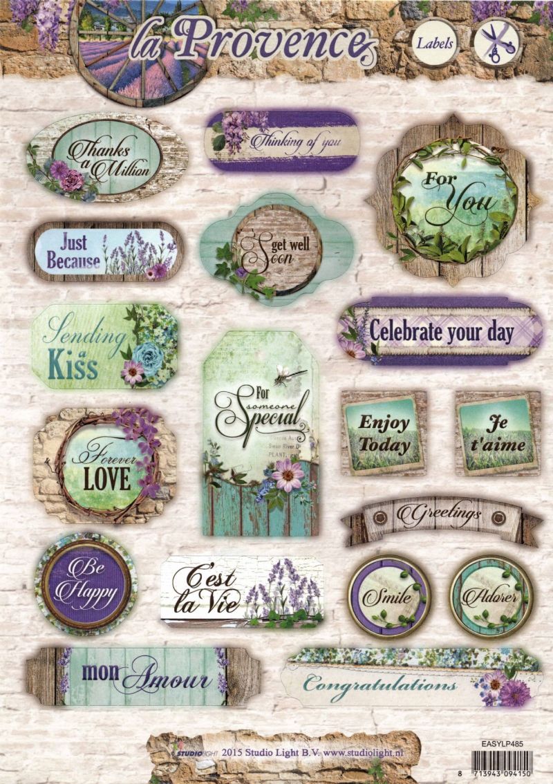 La Provence Sentiments & Greetings #485 Die Cut Embellishment Sheet From Studio Light