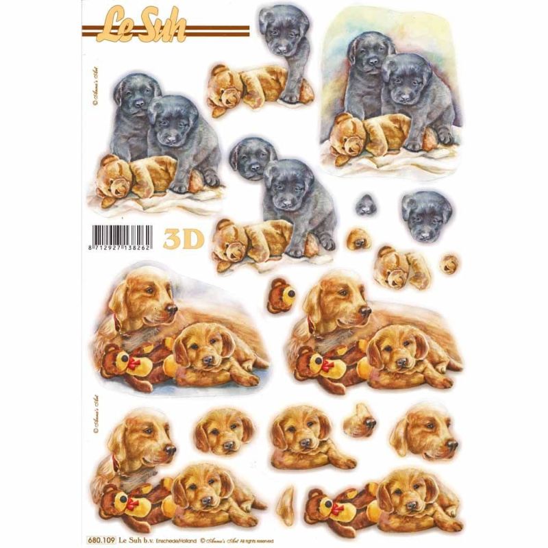 Labrador Puppy Dogs Die Cut 3d Decoupage Sheet From Le Suh - NO CUTTING