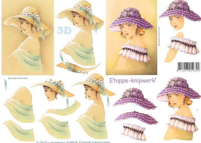 Ladies In Floppy Hats 3d Decoupage Sheet