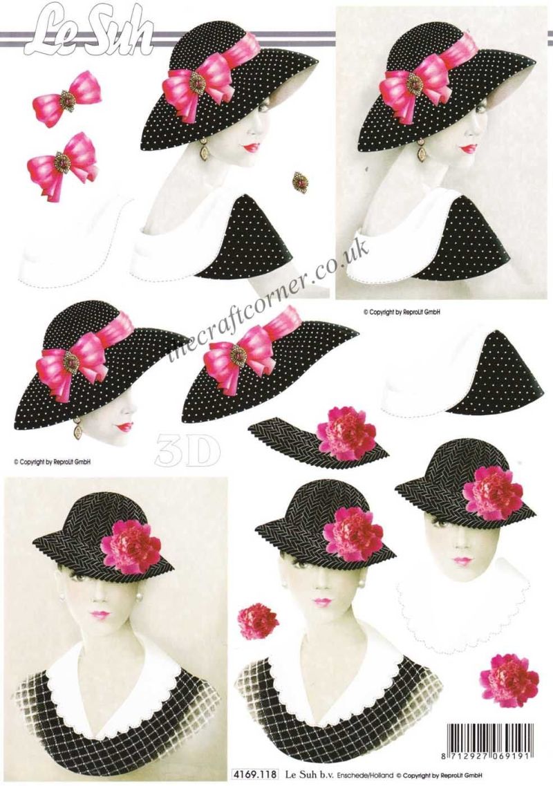 Ladies In Hats with Bows 3d Decoupage Sheet from Le Suh