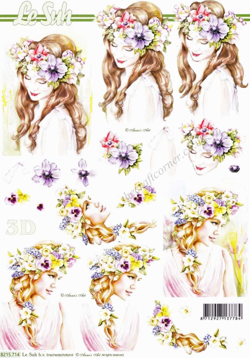 Ladies With Spring Flowers In Their Hair 3d Decoupage Sheet From Le Suh