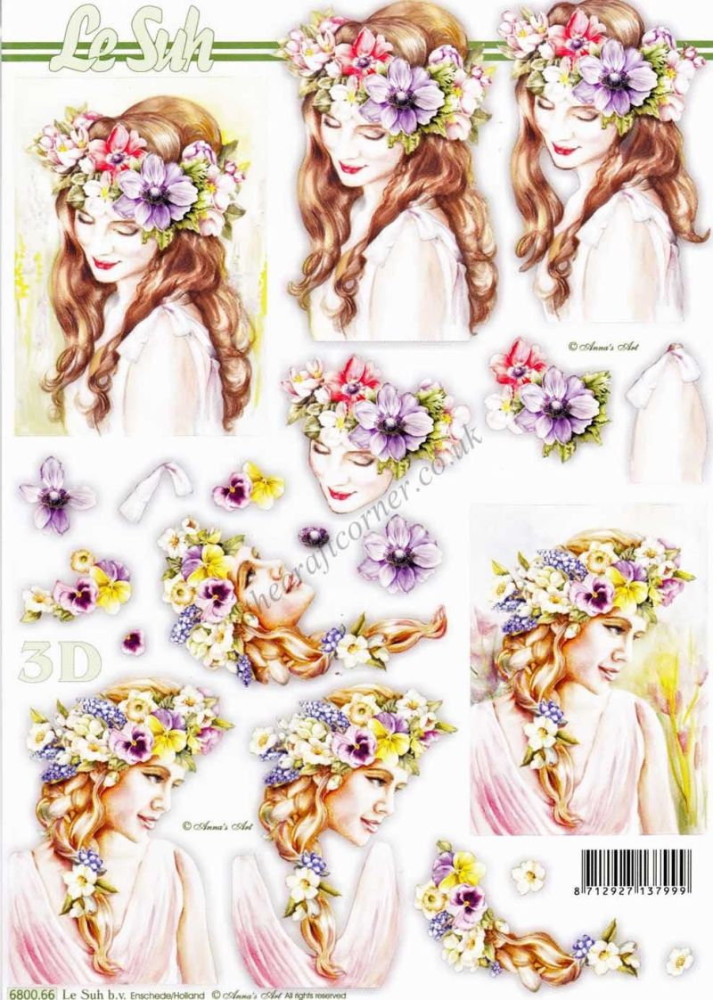 Ladies With Spring Flowers In Their Hair Die Cut 3d Decoupage Sheet From Le Suh