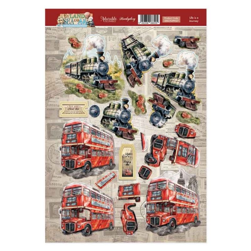 Life Is A Journey Red Bus & Steam Train Die Cut 3d Decoupage Craft Sheet