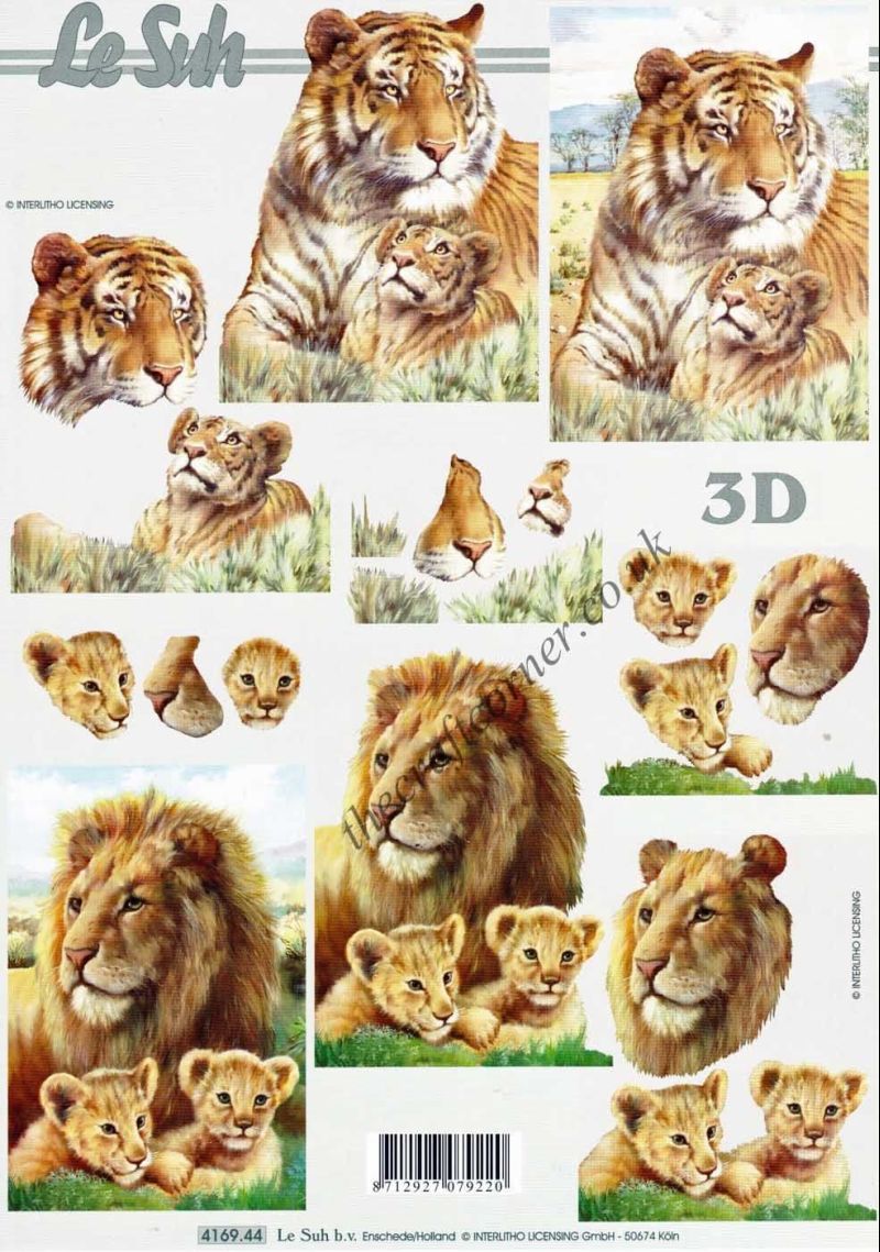 Lion & Tiger Wild Animals 3d Decoupage Craft Sheet