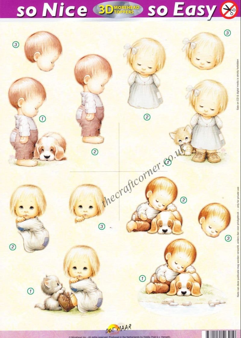 Little Boy & Girl, Kitten and Puppy So Nice, So Easy Morehead 3D Die Cut Decoupage Sheet