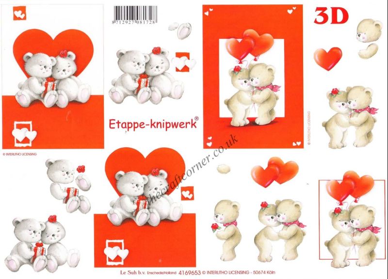 Love Heart Bears 3d Decoupage Sheet