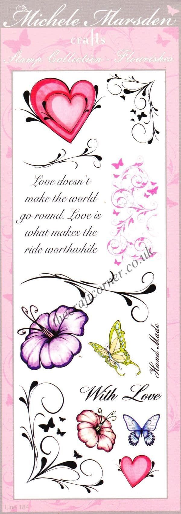 Love, Swirls & Wording 14 Uncut & Unmounted Rubber Stamps