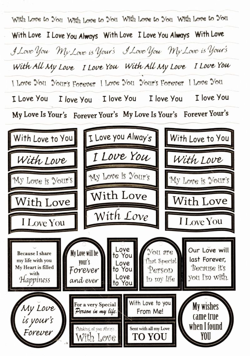 Love Wording Foiled Die Cut Captions Sheet For Paper Crafting