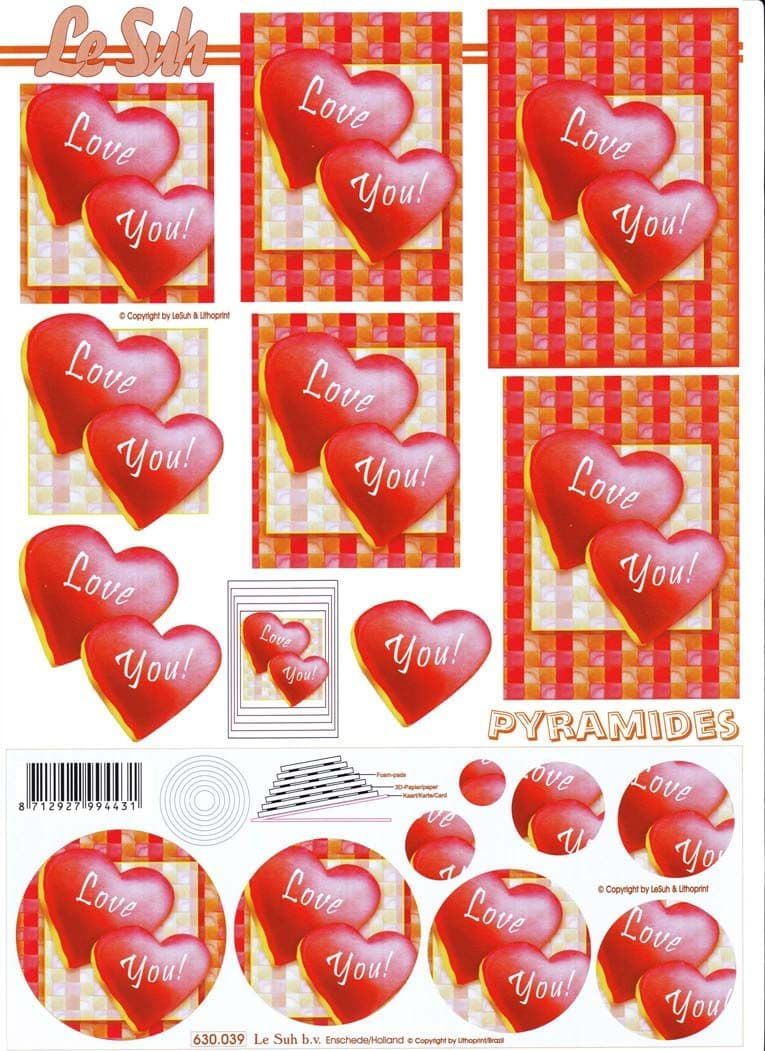 Love You Pyramides 3d Decoupage Sheet