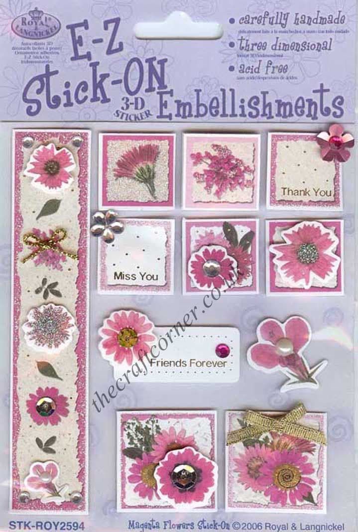 Magenta 3D Flowers Card Making Embellishment