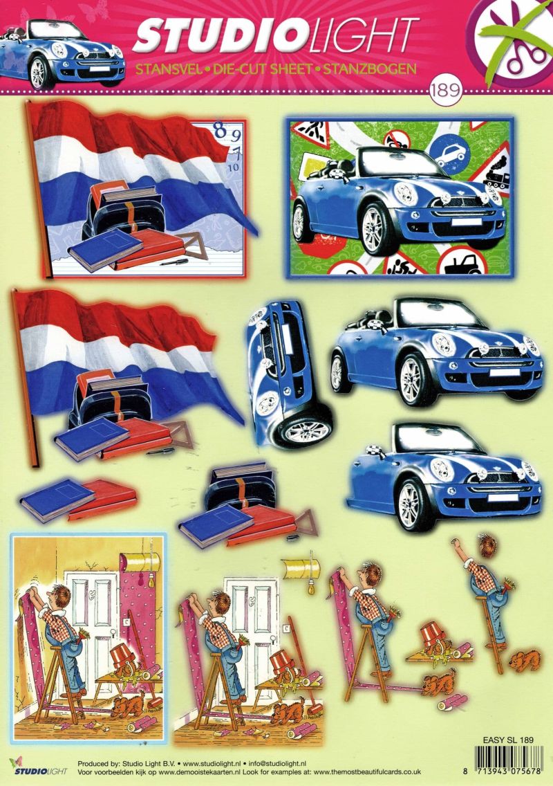 Mini Cooper Car & DIY Die Cut 3d Decoupage Sheet - NO CUTTING