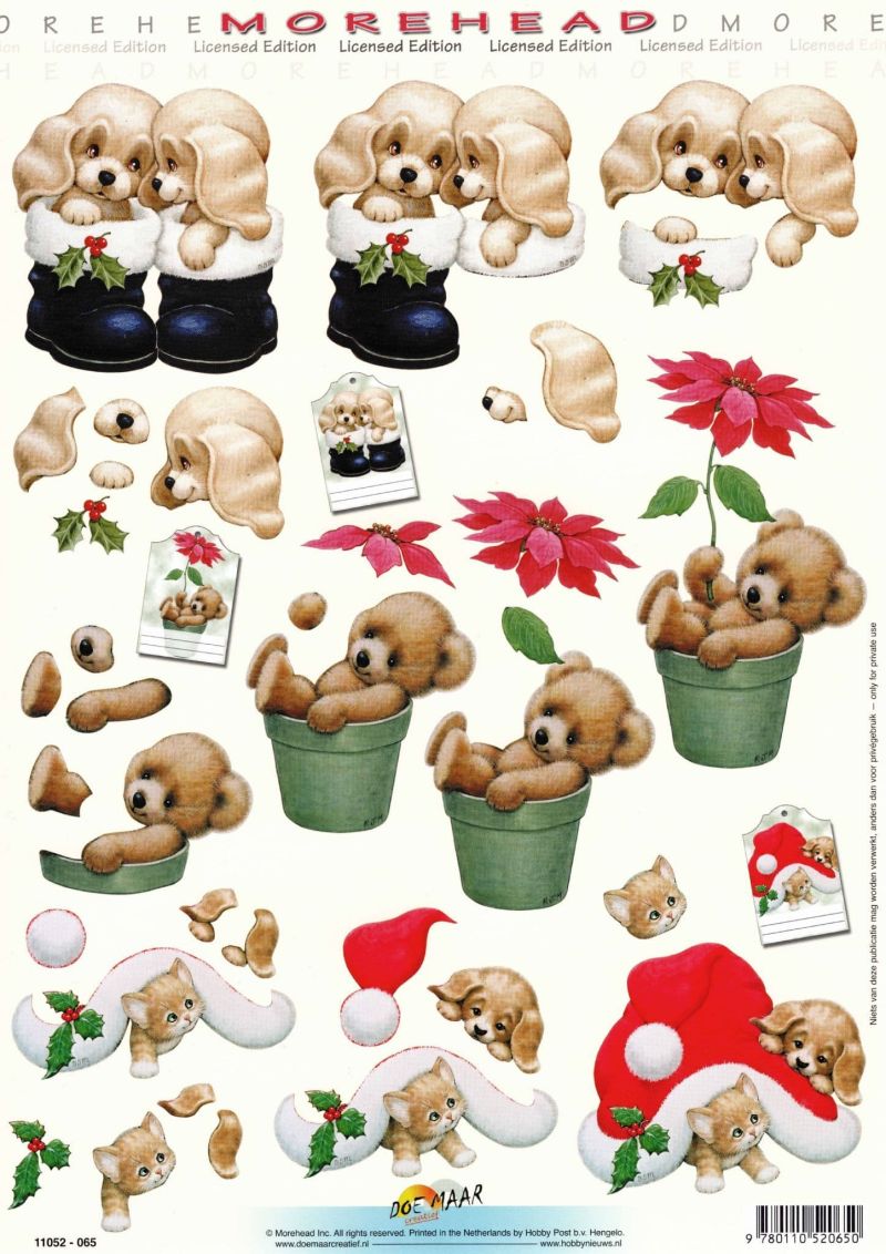 Morehead Adorable Animals at Christmas 3D Decoupage Sheet