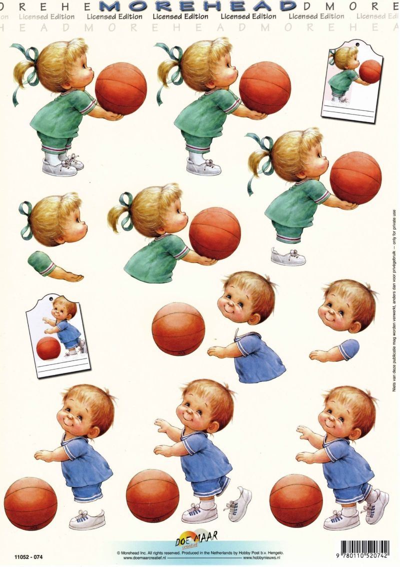 Morehead Cheeky Children Playing Basketball 3D Decoupage Sheet