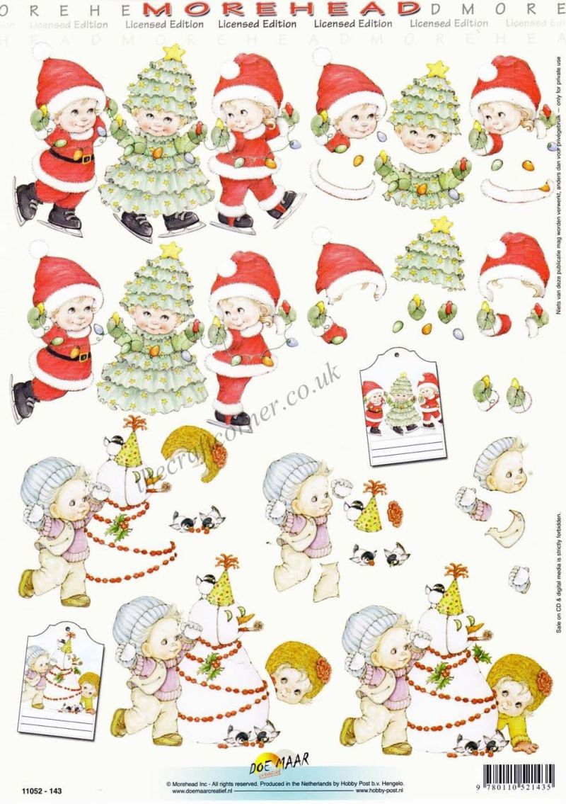 Morehead Children Dressed As Father Christmas & A Christmas Tree 3D Decoupage Craft Sheet