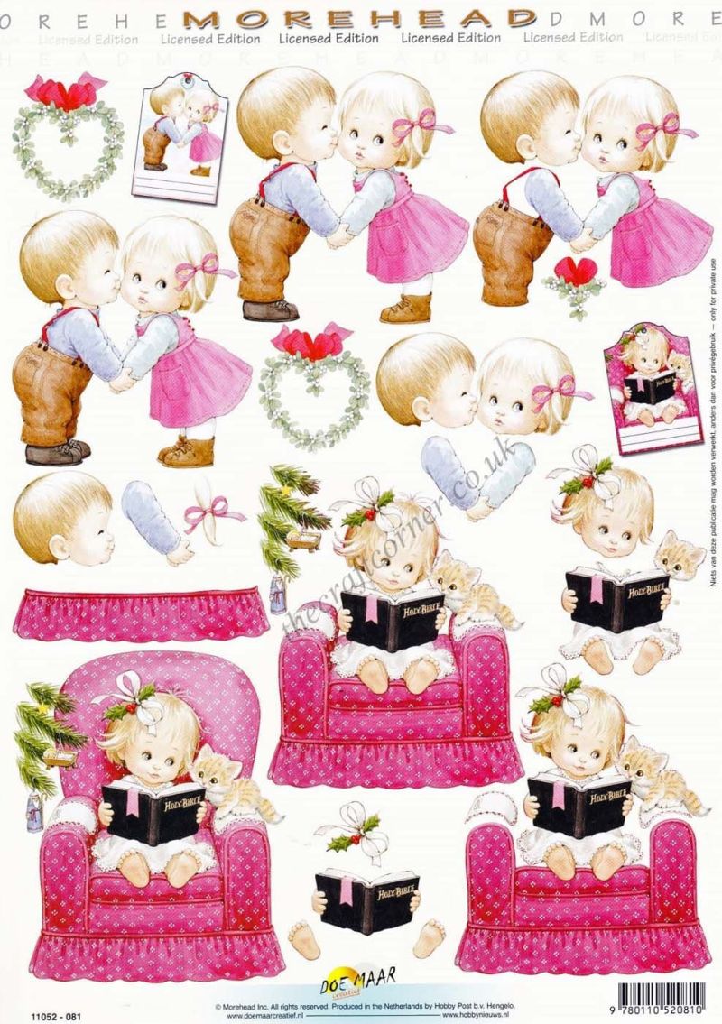 Morehead Christmas Children & Mistletoe 3D Decoupage Sheet