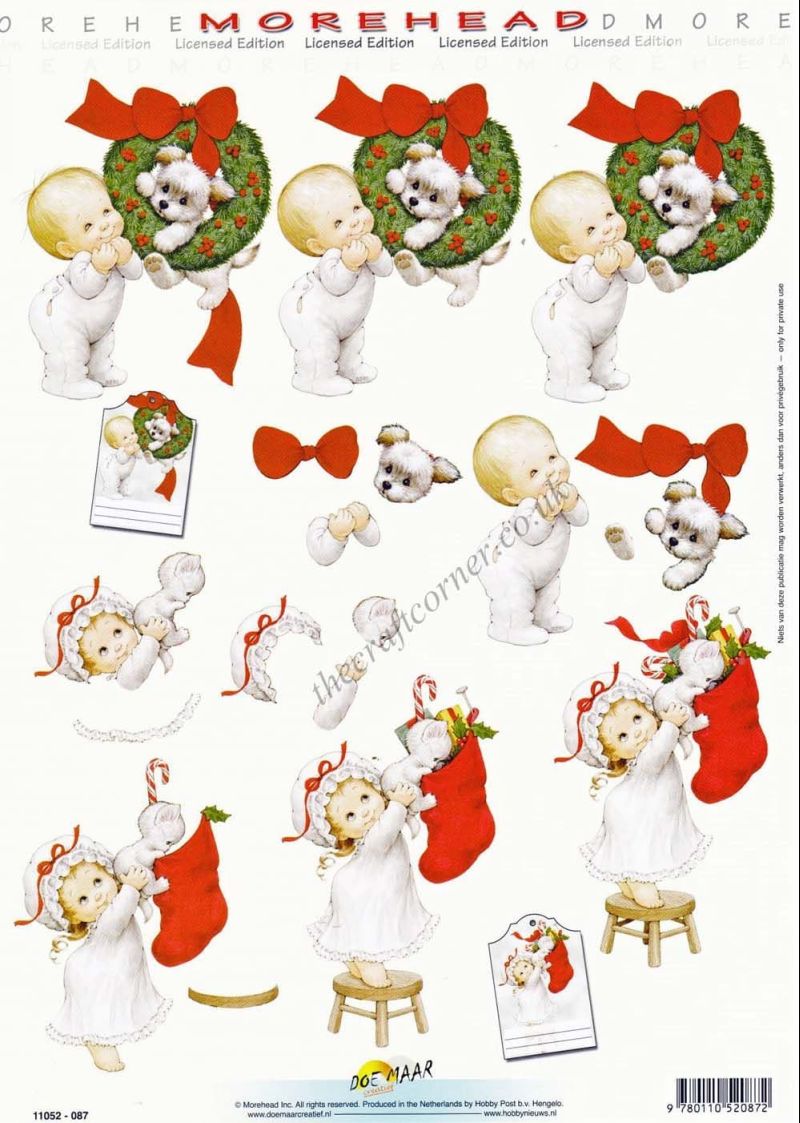 Morehead Christmas Children Opening Stockings 3D Decoupage Craft Sheet