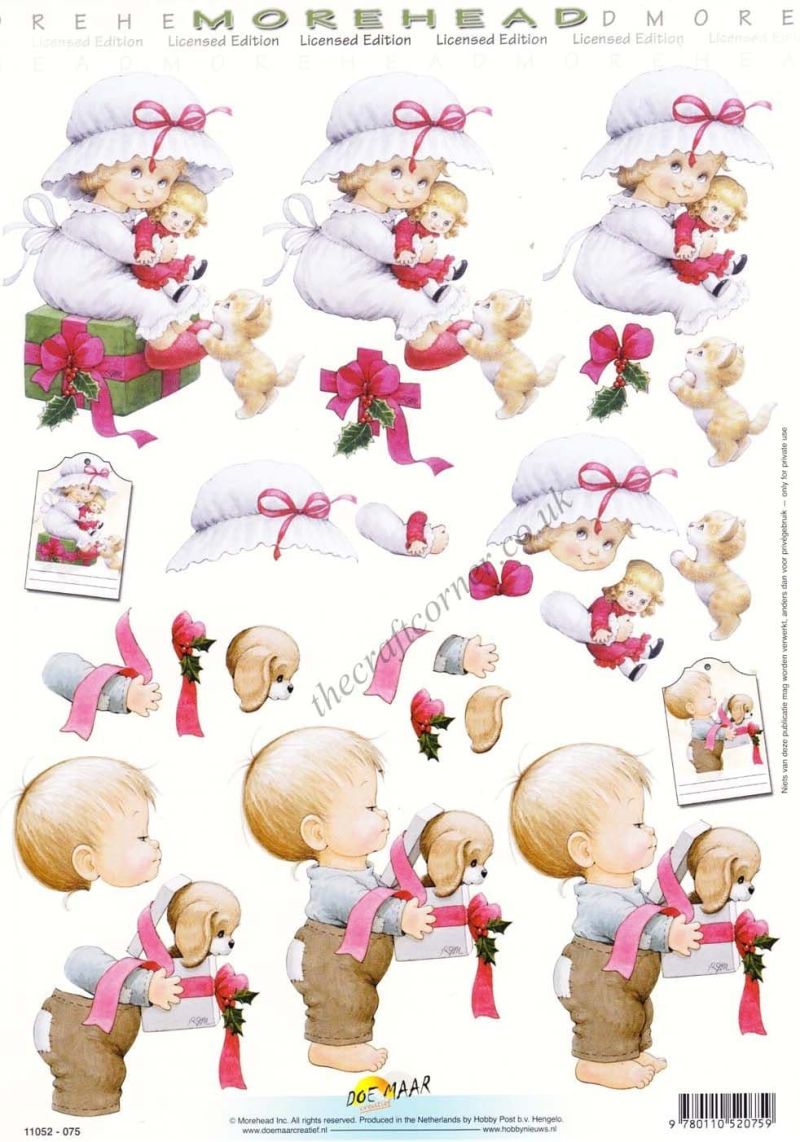 Morehead Christmas Children & Pets Opening Presents 3D Decoupage Craft Sheet