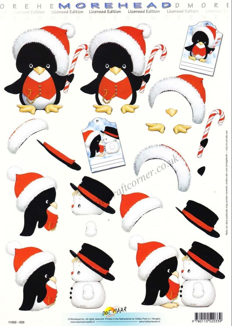 Morehead Christmas Penguins & Snowmen 3D Decoupage Sheet