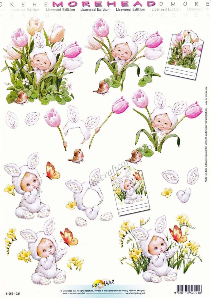 Morehead Cute Children Dressed as a Bunny Rabbit 3D Decoupage Sheet