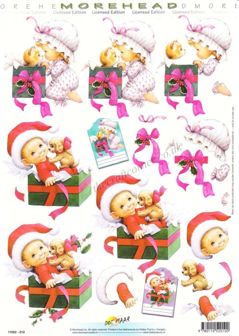 Morehead Cute Christmas Children With Presents 3D Decoupage Sheet