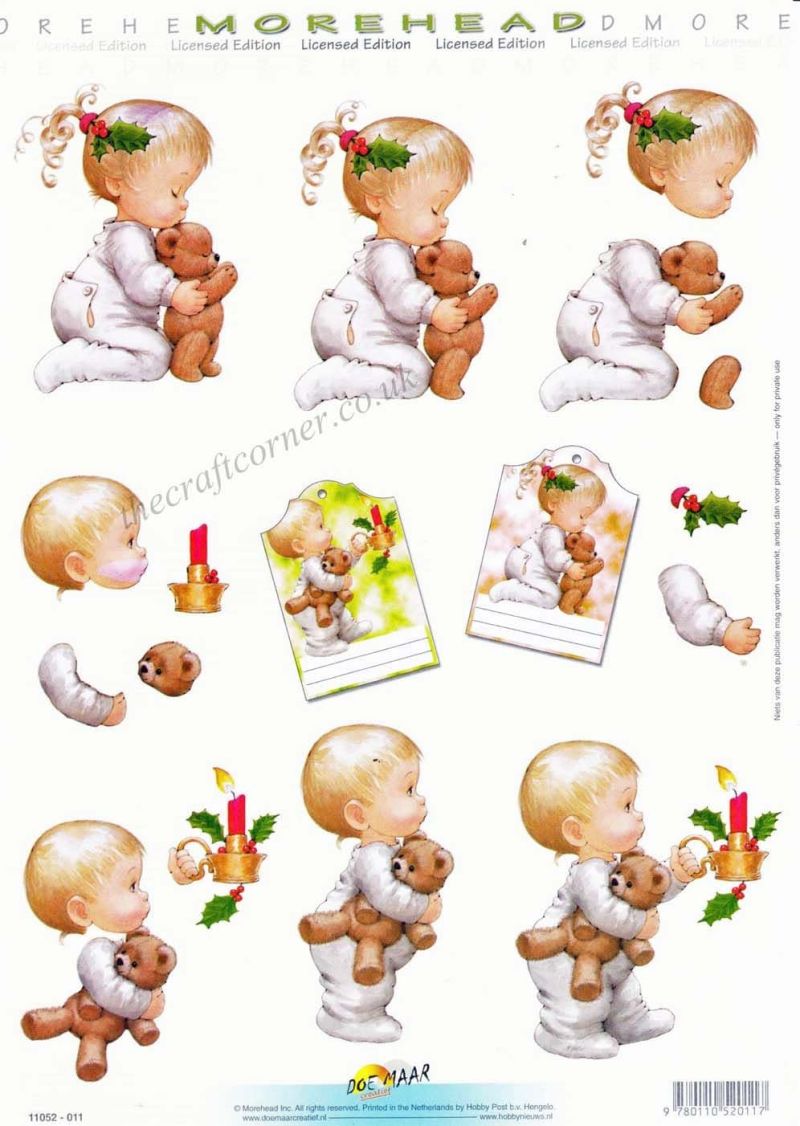 Morehead Cute Christmas Children With Teddy Bears 3D Decoupage Sheet