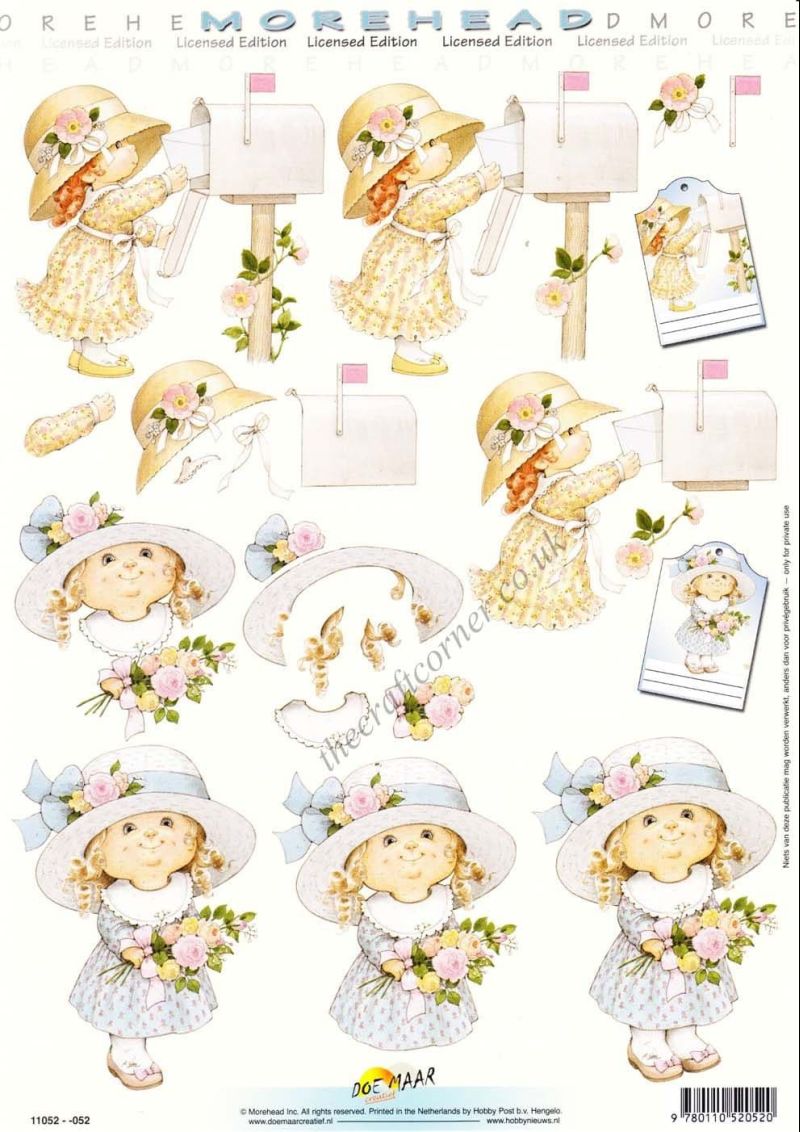 Morehead Cute Little Girls With A Letterbox & Flower Bouquets 3D Decoupage Craft Sheet