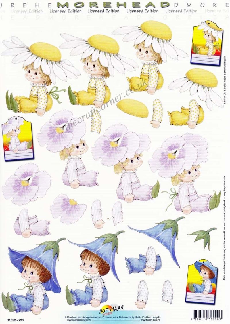 Morehead Girls Wearing A Pansy Hat & Other Flowers 3D Decoupage Craft Sheet