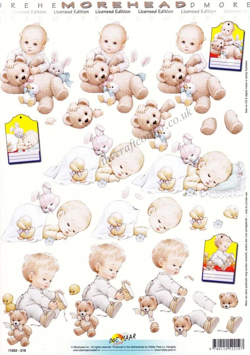 Morehead Sleeping Baby With Teddy Bears 3D Decoupage Sheet