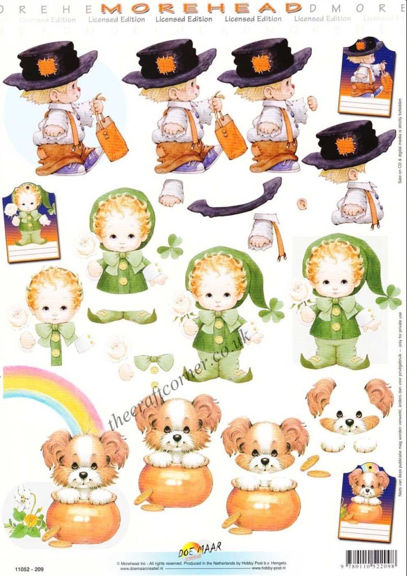 Morehead Special Occasions Leprechaun, Halloween & A Dog At The End Of A Rainbow 3D Decoupage Sheet