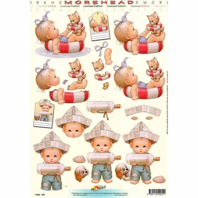 Morehead Summer Children With A Kitten & A Puppy 3D Decoupage Sheet