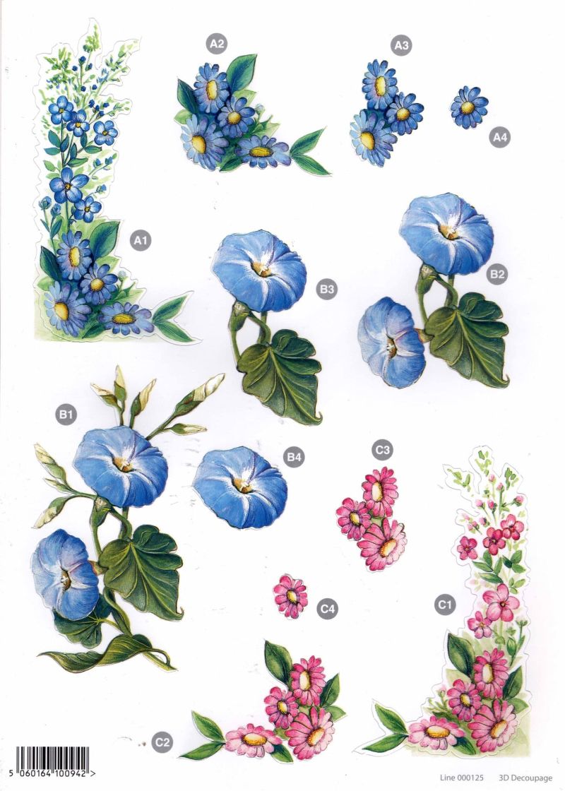 Morning Glory & Wild Flowers Die Cut 3d Decoupage Sheet